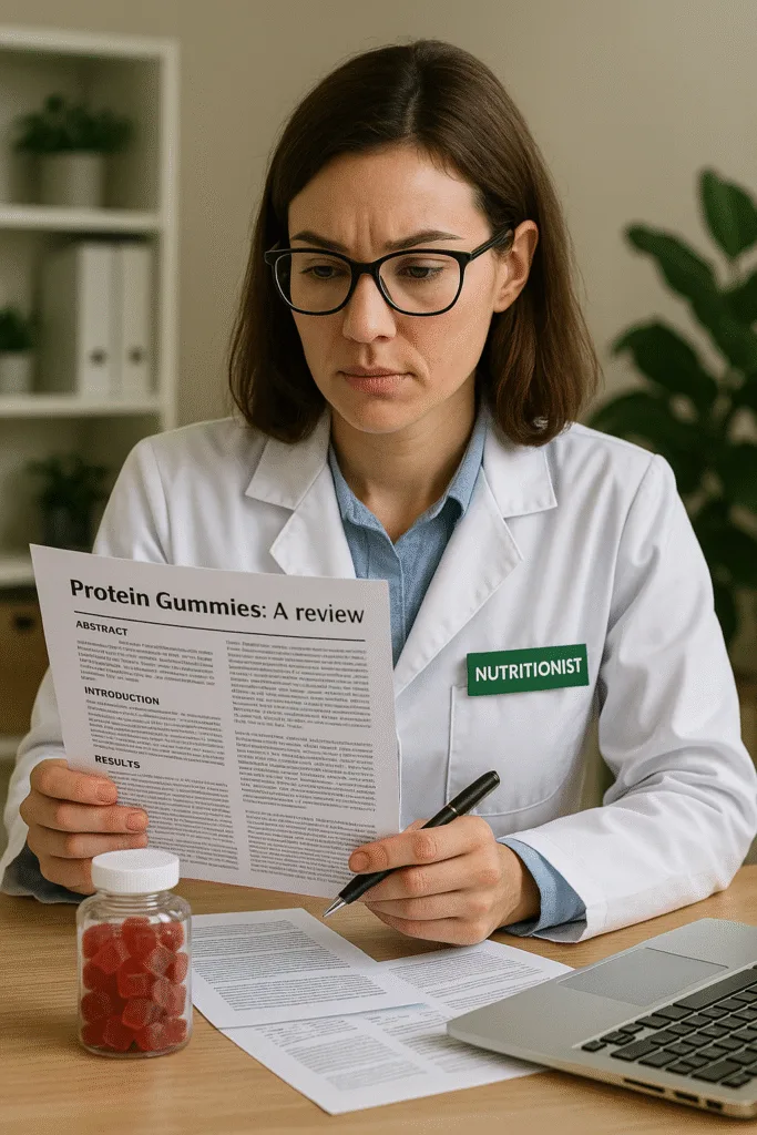 nutritionist reviewing gummy candy